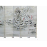 Off White Base Oriental Mountain Trees Scenery Theme Graphic Screen cs5985S