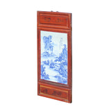 Vintage Chinese Wood Frame Porcelain Mountain Scenery Wall Plaque Panel cs6006S