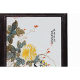 Vintage Chinese Wood Frame Porcelain Flower Birds Wall Plaque Panel cs6009S