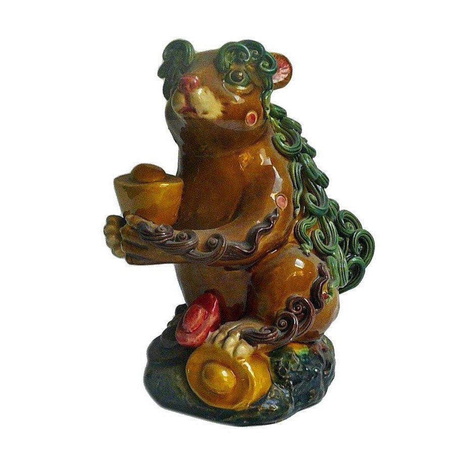 Handmade Chinese Ceramic Zodiac Feng Shui Fortune Mouse Rat With Ancient Money Figure cs602-2y