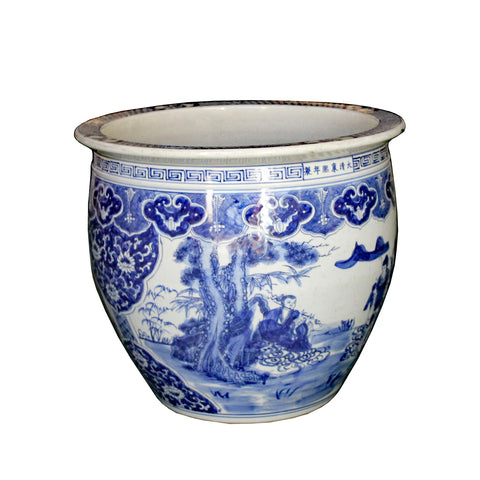 blue white pot - porcelain pot - oriental planter