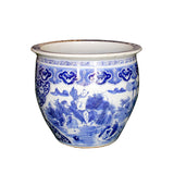 Chinese Blue White Oriental Flower People Scenery Porcelain Pot cs6029S