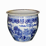 Chinese Blue White Oriental Flower People Scenery Porcelain Pot cs6029S