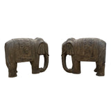 Chinese Pair Distressed Brown Gray Stone Fengshui Elephant Statues cs6061S