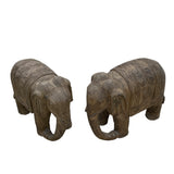 Chinese Pair Distressed Brown Gray Stone Fengshui Elephant Statues cs6061S