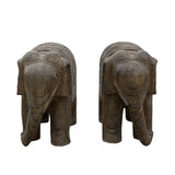 Chinese Pair Distressed Brown Gray Stone Fengshui Elephant Statues cs6061S
