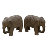 Chinese Pair Distressed Brown Gray Stone Fengshui Elephant Statues cs6061S