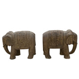 Chinese Pair Distressed Brown Gray Stone Fengshui Elephant Statues cs6061S