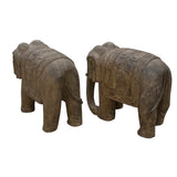 Chinese Pair Distressed Brown Gray Stone Fengshui Elephant Statues cs6061S