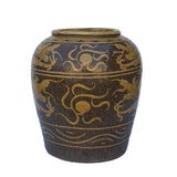 Vintage Finish Chinese Brown Dragon Motif Ceramic Planter Pot cs6086S