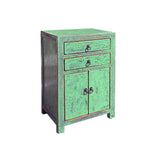 Oriental Distressed Green Lacquer Two Drawers End Table Nightstand cs6097S