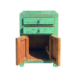 Oriental Distressed Green Lacquer Two Drawers End Table Nightstand cs6097S