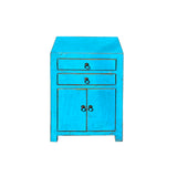 Contemporary Distressed Bright Blue Lacquer Two Drawers End Table Nightstand cs6098S