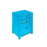 Contemporary Distressed Bright Blue Lacquer Two Drawers End Table Nightstand cs6098S