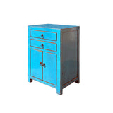 Contemporary Distressed Bright Blue Lacquer Two Drawers End Table Nightstand cs6098S