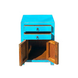 Contemporary Distressed Bright Blue Lacquer Two Drawers End Table Nightstand cs6098S