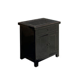 Distressed Gloss Black Lacquer Drawer End Table Nightstand cs6100S