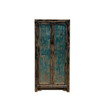 storage cabinet - narrow slim cabinet - black teal blue cabinet