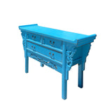 Distressed Light Blue 3 Drawers Foo Dogs Carving Side Altar Table cs6118S