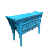 Distressed Light Blue 3 Drawers Foo Dogs Carving Side Altar Table cs6118S