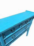 Distressed Light Blue 3 Drawers Foo Dogs Carving Side Altar Table cs6118S