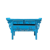 Distressed Light Blue 3 Drawers Foo Dogs Carving Side Altar Table cs6118S