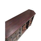Chinese Distressed Brown Golden Flower Motif TV Console Table Cabinet cs6127S