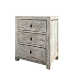 Distressed Off White Tan 3 Drawers End Table Nightstand cs6136S