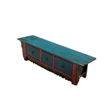 Chinese Vintage Red Blue Floral Graphic Low Altar Shrine Offer Table cs6137S