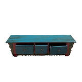 Chinese Vintage Red Blue Floral Graphic Low Altar Shrine Offer Table cs6137S