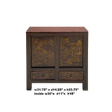 Chinese Distressed Brown Golden Nature Mountain Scenery Side Table Cabinet cs6140S