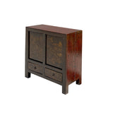 Chinese Distressed Brown Golden Nature Mountain Scenery Side Table Cabinet cs6140S