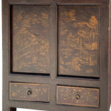 Chinese Distressed Brown Golden Nature Mountain Scenery Side Table Cabinet cs6140S