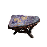 Crystal Jade Stone Top Bamboo Wood Stick Base Accent Stool Stand Table cs6150S