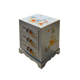 Chinese Mid Gray Vinyl Flower Birds 3 Drawers End Table Nightstand cs6161S