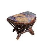 Crystal Jade Stone Top Bamboo Wood Stick Base Accent Stool Stand Table cs6164S