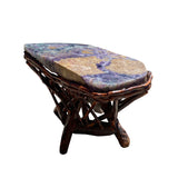 Crystal Jade Stone Top Bamboo Wood Stick Base Accent Stool Stand Table cs6164S