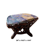Crystal Jade Stone Top Bamboo Wood Stick Base Accent Stool Stand Table cs6164S