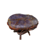 Crystal Jade Stone Top Bamboo Wood Stick Base Accent Stool Stand Table cs6166S