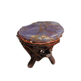 Crystal Jade Stone Top Bamboo Wood Stick Base Accent Stool Stand Table cs6166S