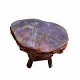 Crystal Jade Stone Top Bamboo Wood Stick Base Accent Stool Stand Table cs6166S