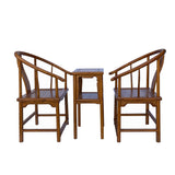 Chinese Handmade Light Brown Horseshoe Armchair Table 3 Pieces Set cs6179S