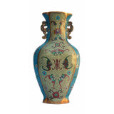 Vintage Chinese Turquoise Cloisonne Lotus Metal Vase