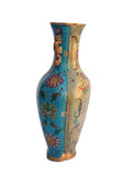 Vintage Chinese Turquoise Cloisonne Lotus Metal Vase 