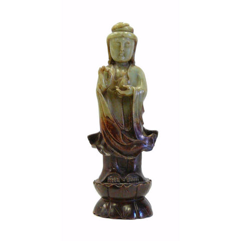 jade stone standing Kwan Yin - Bodhisattva -  goddess of mercy - goddess of compassion