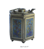 Bronze Metal Hexagon Shape Enamel Engraved Teapot