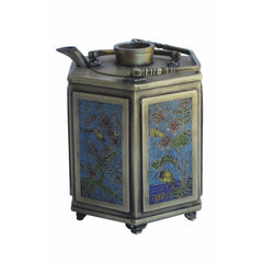 Chinese Bronze Metal Hexagon Shape Enamel Engraved Teapot Display cs735-4S