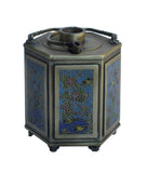 Bronze Metal Hexagon Shape Enamel Engraved Teapot