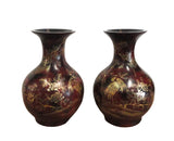 Chinese Pair Brown Golden Scenery Decorative Vases cs936S