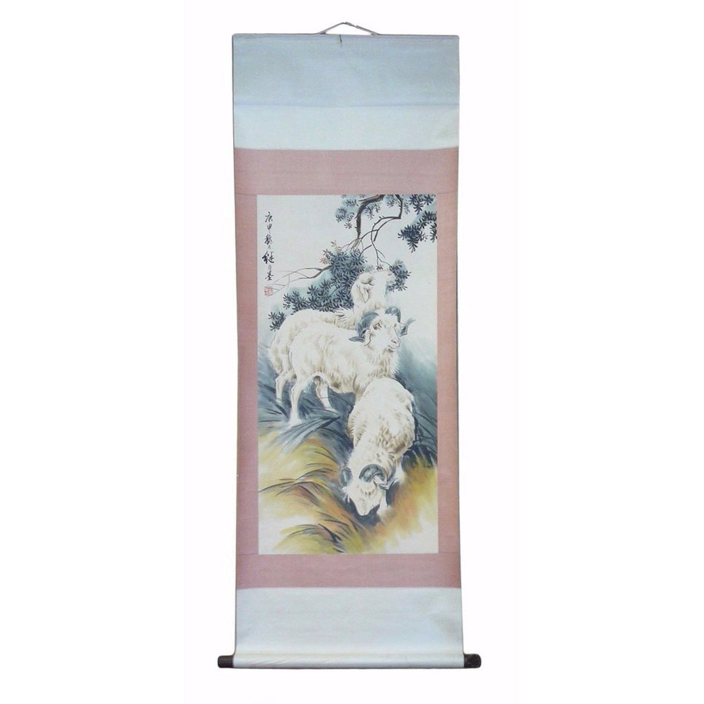 Chinese Three Rams Ink Scroll Painting Reproduction Wall Art cs955-8S Chinese Three Rams Ink Scroll Painting Reproduction Wall Art cs955-8S